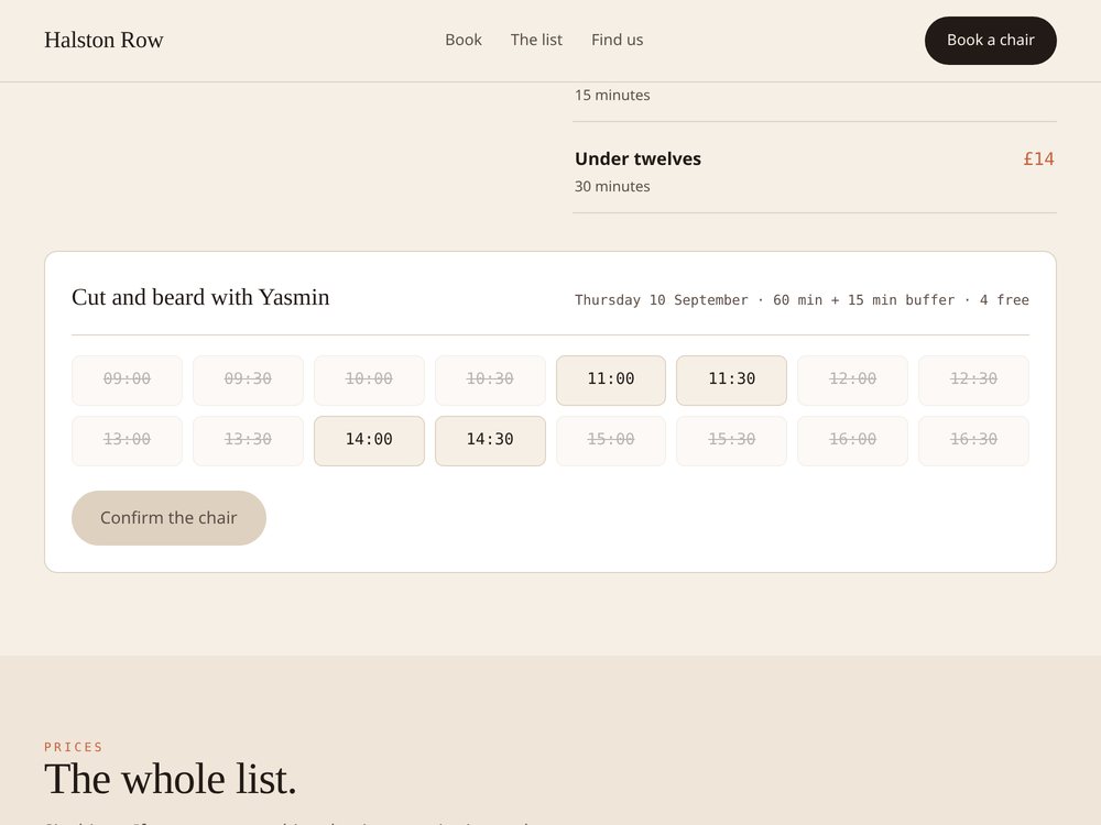 Halston Row barbers website