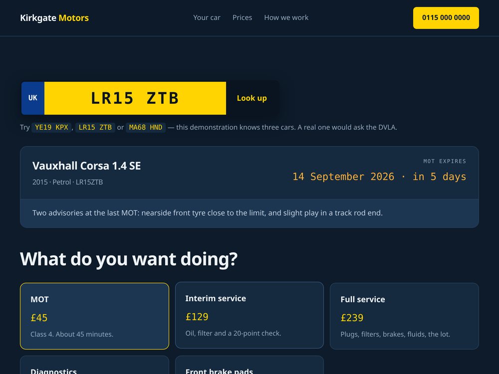 Kirkgate Motors website