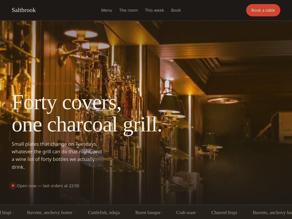 Saltbrook restaurant website