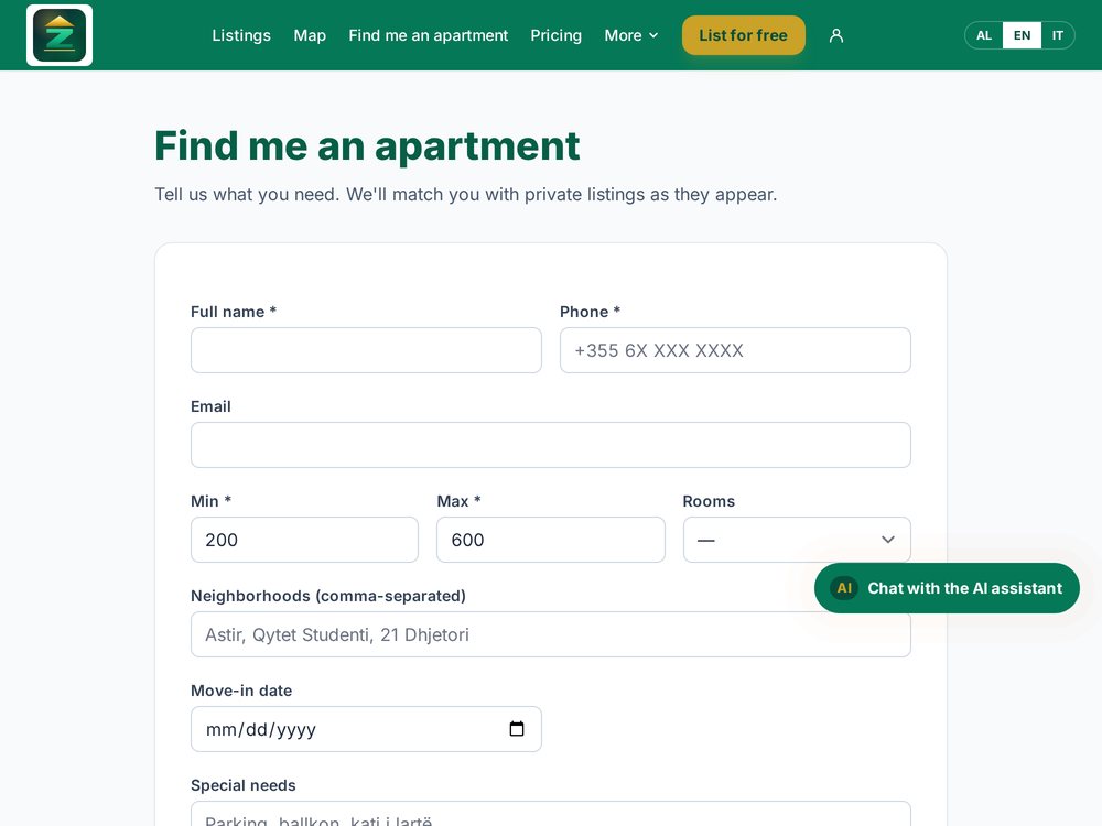 The AI house-finding assistant on Zgjedhja Ime