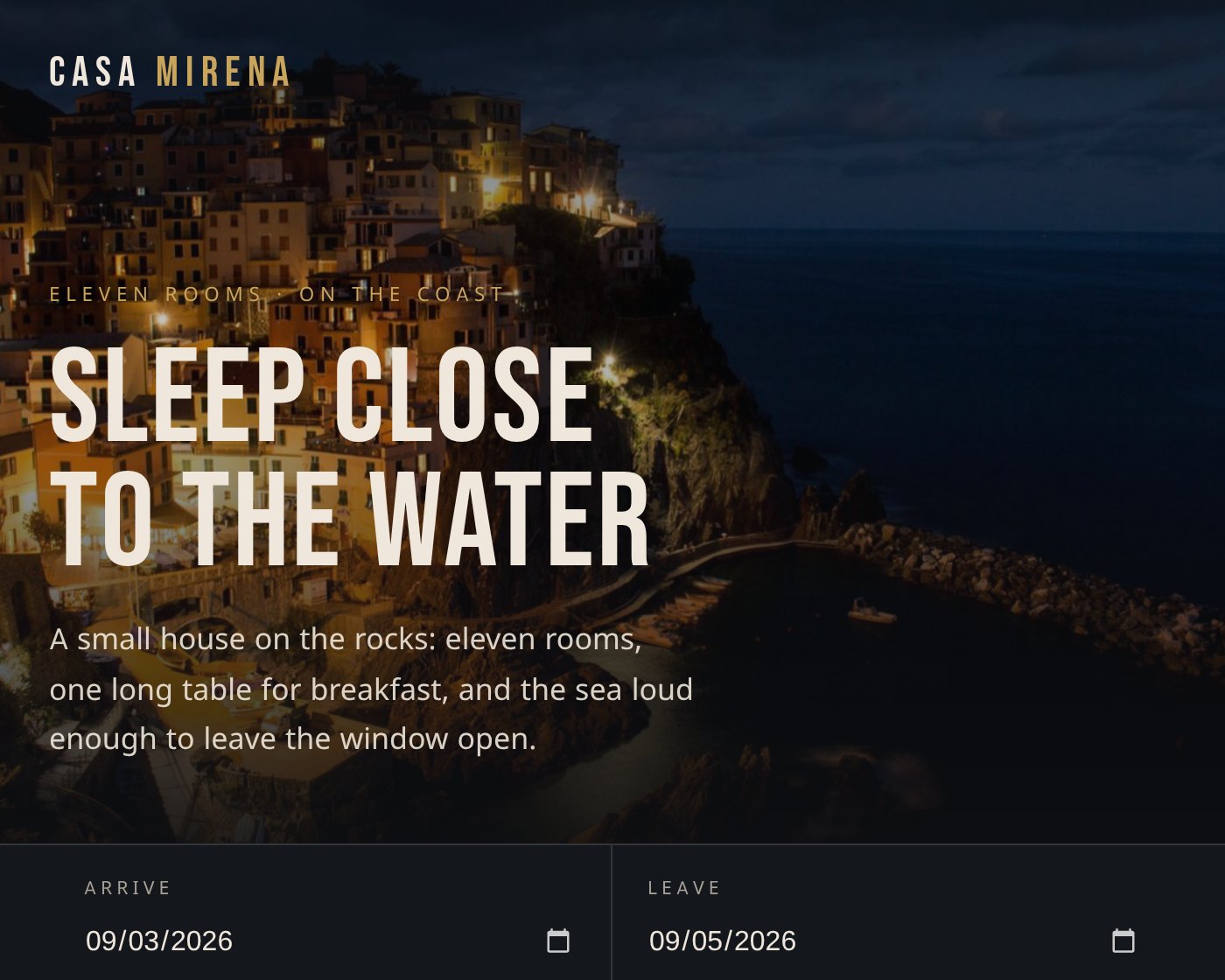 Casa Mirena — a hotel site with rates that total themselves