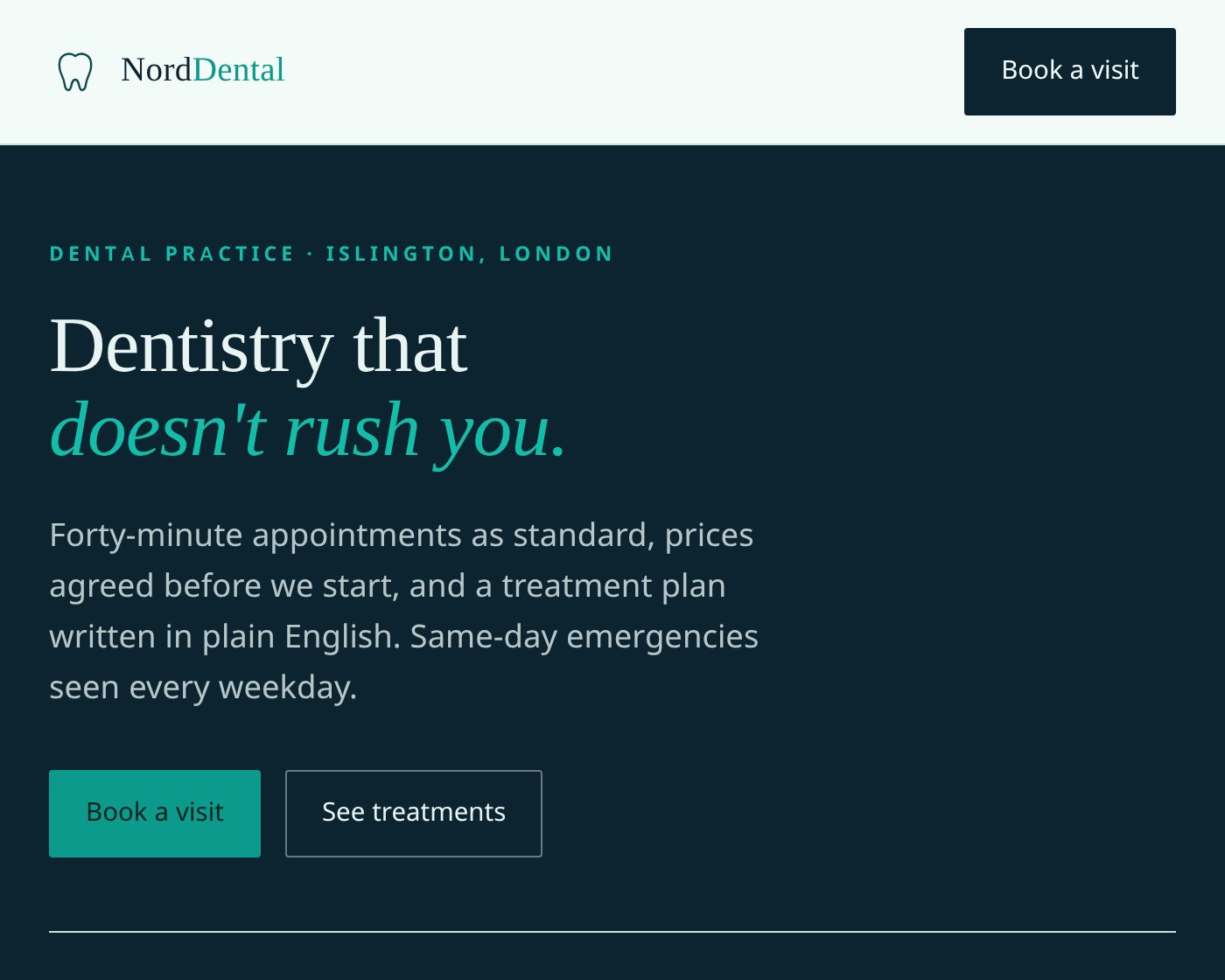 Nord Dental — a practice site we built, booking flow included