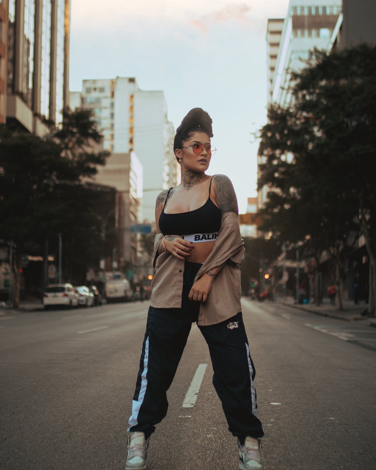 The cargo trouser and hoodie, on the street