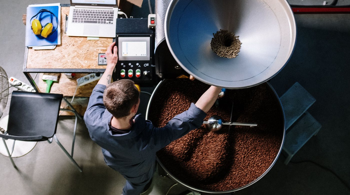 A batch coming out of the roaster
