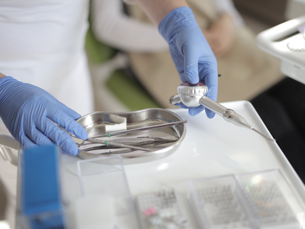 Sterilised instruments laid out before an appointment