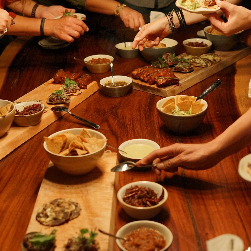 Small plates down the middle of the table